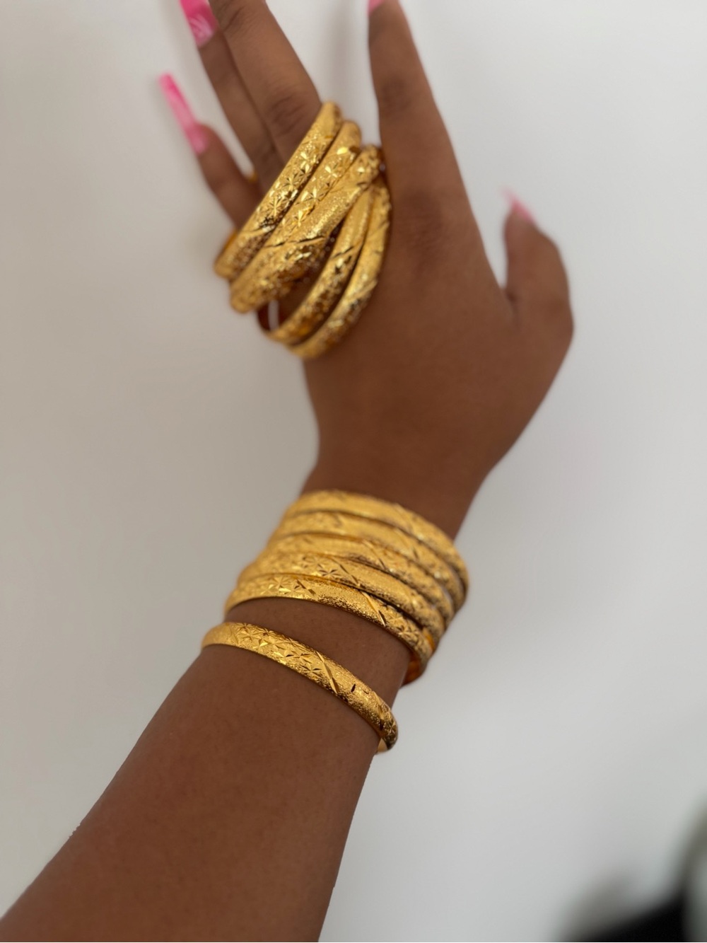 Textured Gold Bangle Bracelet Set for Women